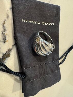 David Yurman Silver Dome Wave Ring with Gold Accent
